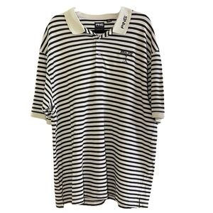 Ping‎ Polo Shirt Mens XXL Black and Cream Striped 100% Pima Cotton